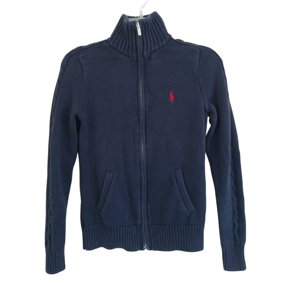 Ralph Lauren Sport Women’s Medium Navy Blue Long Sleeve Full Zip Fitted Sweater - Picture 2 of 11